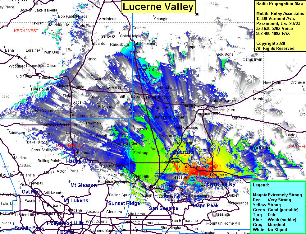 heat map radio coverage Lucerne Valley